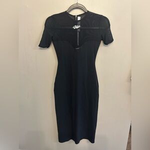 Black Mesh-Detail Bodycon Dress